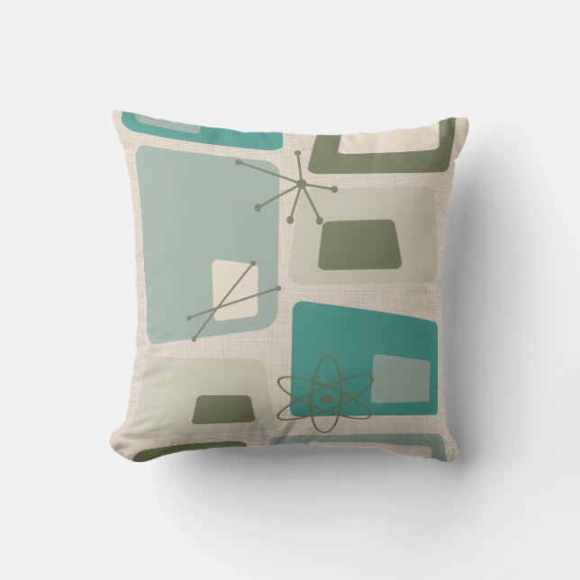 Mid Century Modern Abstract 18 Green, Grey Throw Pillow (Front)