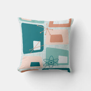Mid Century Modern Abstract 18 Teal, Peach Throw Pillow