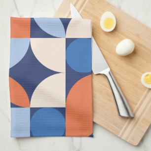 Mid Century Modern Abstract 26 Apricot, Blue Kitchen Towel