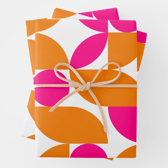 Mid Century Modern Abstract 26 Pink and Orange Wrapping Paper Sheet (In situ)