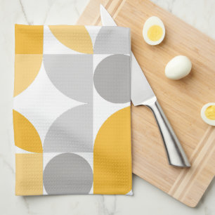 Mid Century Modern Abstract 26 Yellow, Grey Kitchen Towel