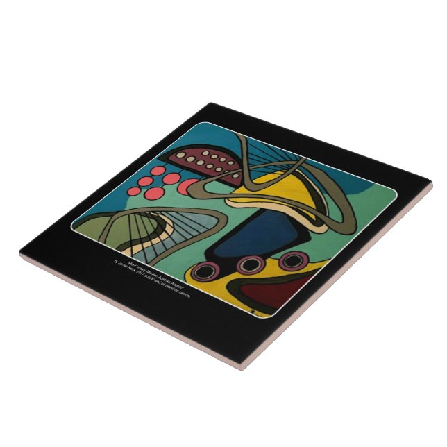 'Mid-Century Modern Abstract Aquatic' painting on Tile (Side)