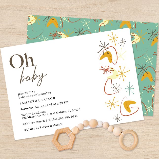 Mid Century Modern Abstract Baby Shower  Invitation (Oh Baby Atomic Starbursts Baby Shower Invitation)