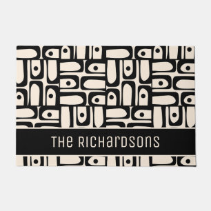 Mid Century Modern Abstract Black and Cream Piquet Doormat