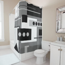 Mid Century Modern Abstract Black White and Grey