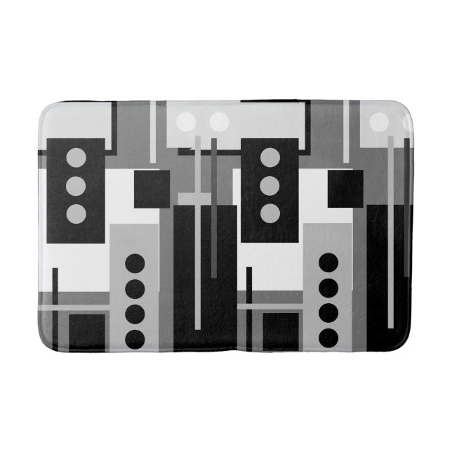 Mid Century Modern Abstract Black White and Grey   Bath Mat (Front)