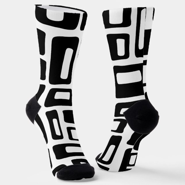 Mid Century Modern Abstract Black & White Pattern Socks (Angled)