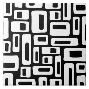 Mid Century Modern Abstract Black & White Pattern Tile