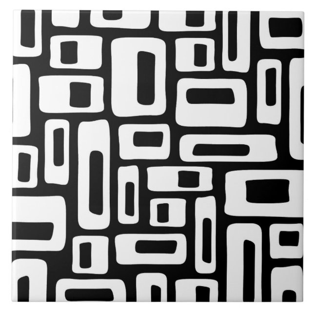 Mid Century Modern Abstract Black & White Pattern Tile (Front)
