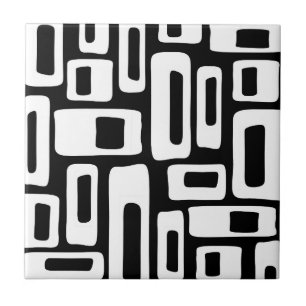 Mid Century Modern Abstract Black & White Pattern Tile