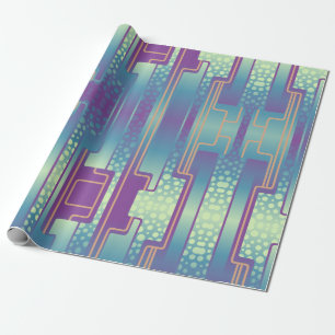 Mid Century Modern Abstract Blue Purple Gold Wrapping Paper