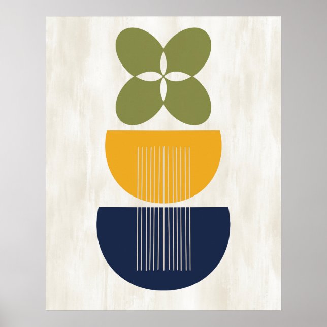 Mid Century Modern Abstract Botanical Blue Yellow Poster (Front)