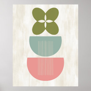 Mid Century Modern Abstract Botanical Mint Pink Poster