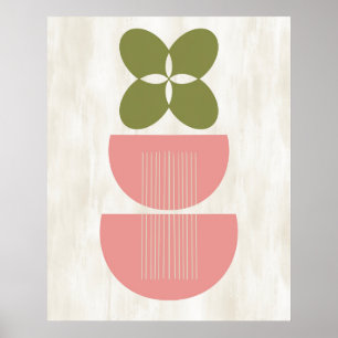 Mid Century Modern Abstract Botanical Pink Green Poster