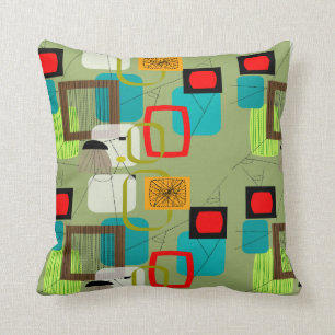 Mid-century Modern Abstract Celery Green Throw Pillow