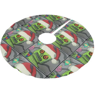 Mid-Century Modern Abstract Christmas Robot Brushed Polyester Tree Skirt