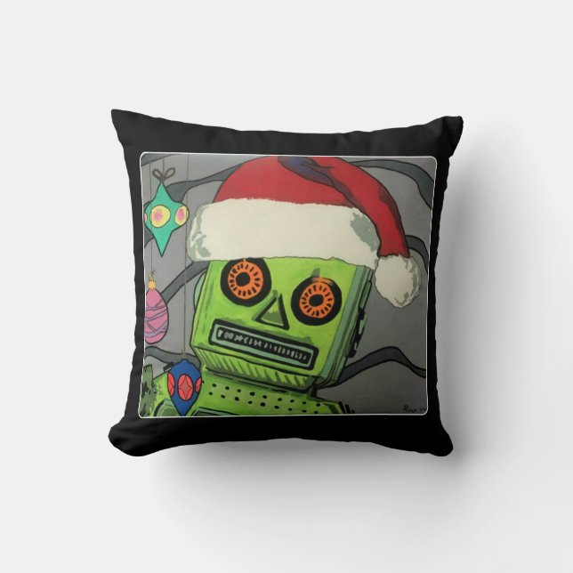 Mid-Century Modern Abstract Christmas Robot Throw Pillow (Front)