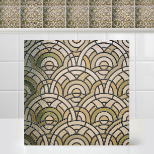 Mid Century Modern Abstract Circles Stained Glass Tile