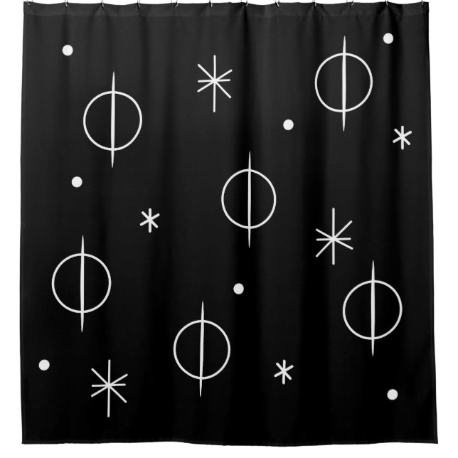 Mid Century Modern Abstract Circles Stars Black (Front)