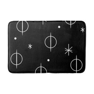 Mid Century Modern Abstract Circles Stars Black Bath Mat