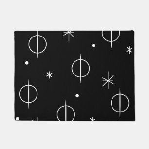 Mid Century Modern Abstract Circles Stars Black Doormat