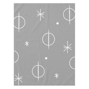 Mid Century Modern Abstract Circles Stars Grey Tablecloth