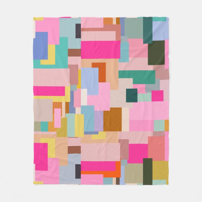 Mid Century Modern Abstract Geometric Colour Block Fleece Blanket (Front)