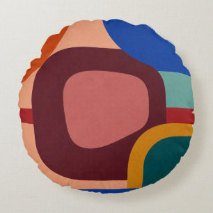 Mid-Century Modern Abstract Geometric Pattern Round Pillow