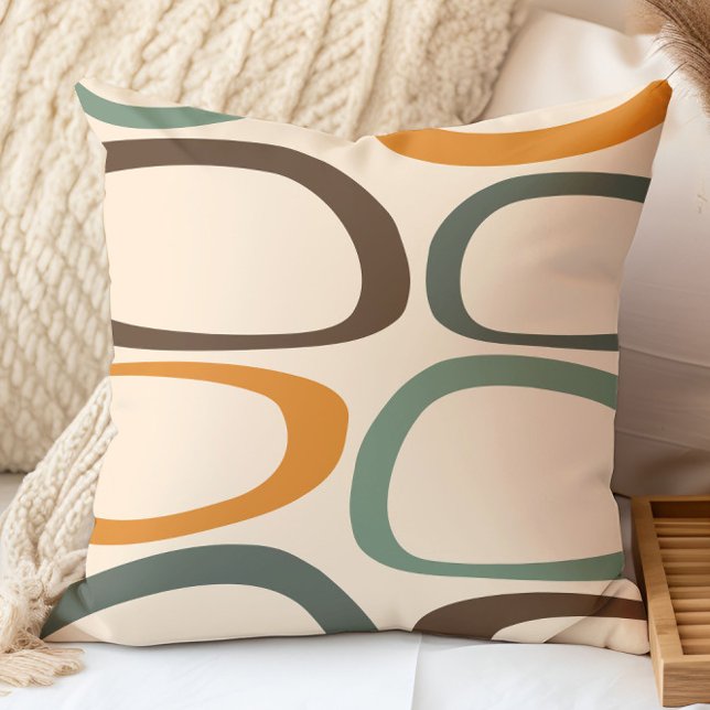 Mid Century Modern Abstract Green, Orange, Umber Throw Pillow (Creator Uploaded)