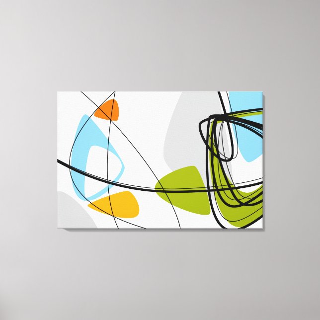 Mid Century Modern Abstract Lime Green Orange Blue Canvas Print (Front)