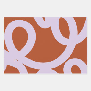 Mid Century Modern Abstract Lines Brown And Purple Wrapping Paper Sheet