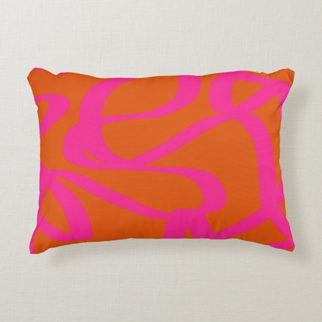 Mid Century Modern Abstract Lines Orange And Pink Accent Pillow (Front)