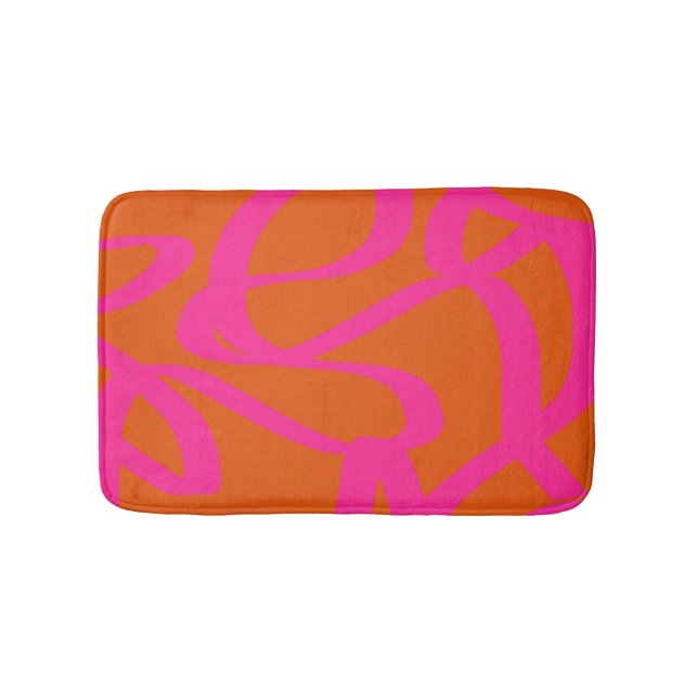 Mid Century Modern Abstract Lines Orange And Pink Bath Mat (Front)