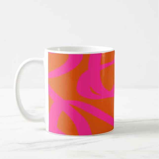 Mid Century Modern Abstract Lines Orange And Pink Coffee Mug (Left)