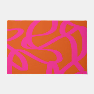 Mid Century Modern Abstract Lines Orange And Pink Doormat
