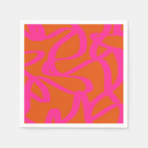 Mid Century Modern Abstract Lines Orange And Pink Napkin