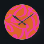 Mid Century Modern Abstract Lines Orange And Pink Round Clock<br><div class="desc">Abstract brushstrokes - abstract shapes in burnt orange and hot pink.</div>