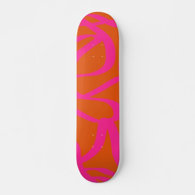 Mid Century Modern Abstract Lines Orange And Pink Skateboard (Front)