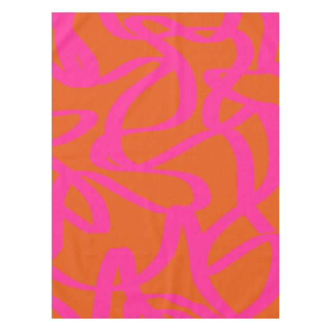 Mid Century Modern Abstract Lines Orange And Pink Tablecloth (Front)