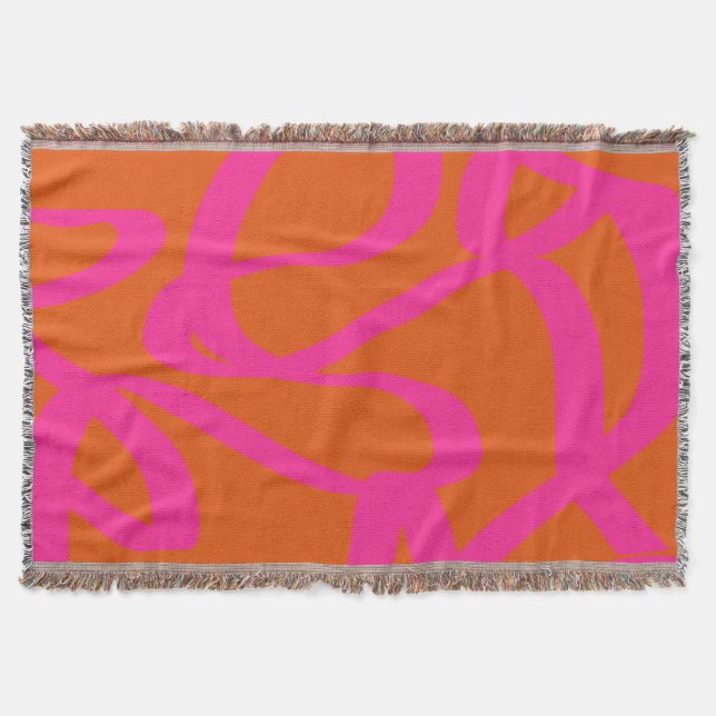 Mid Century Modern Abstract Lines Orange And Pink Throw Blanket (Front)