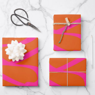 Mid Century Modern Abstract Lines Orange And Pink Wrapping Paper Sheet
