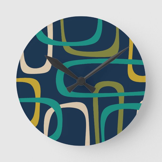 Mid Century Modern Abstract Loops Pattern Round Clock (Front)