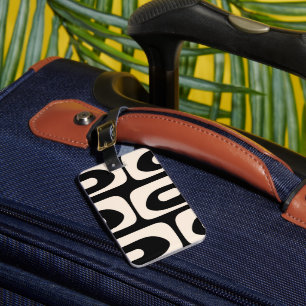 Mid Century Modern Abstract Minimal Black & Cream Luggage Tag