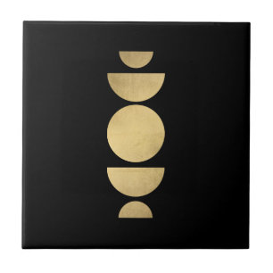 Mid-century Modern Abstract Moon Phases Black Tile