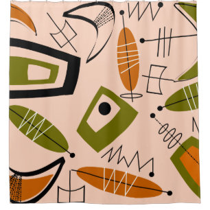Mid-Century Modern Abstract Orange and Olive