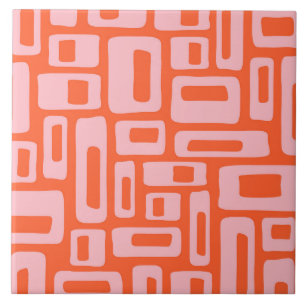 Mid Century Modern Abstract Orange & Pink Pattern Tile