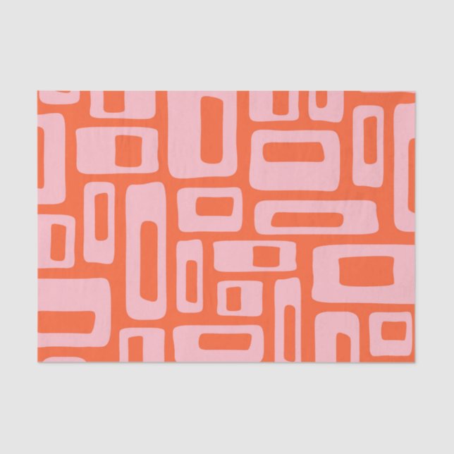 Mid Century Modern Abstract Orange & Pink Pattern Tissue Paper (Front)