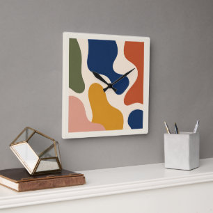 Mid-Century Modern Abstract Organic Shapes Square Wall Clock