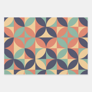 Mid Century Modern Abstract Pattern Blue & Orange Wrapping Paper Sheet