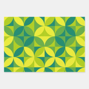 Mid Century Modern Abstract Pattern Green & Yellow Wrapping Paper Sheet